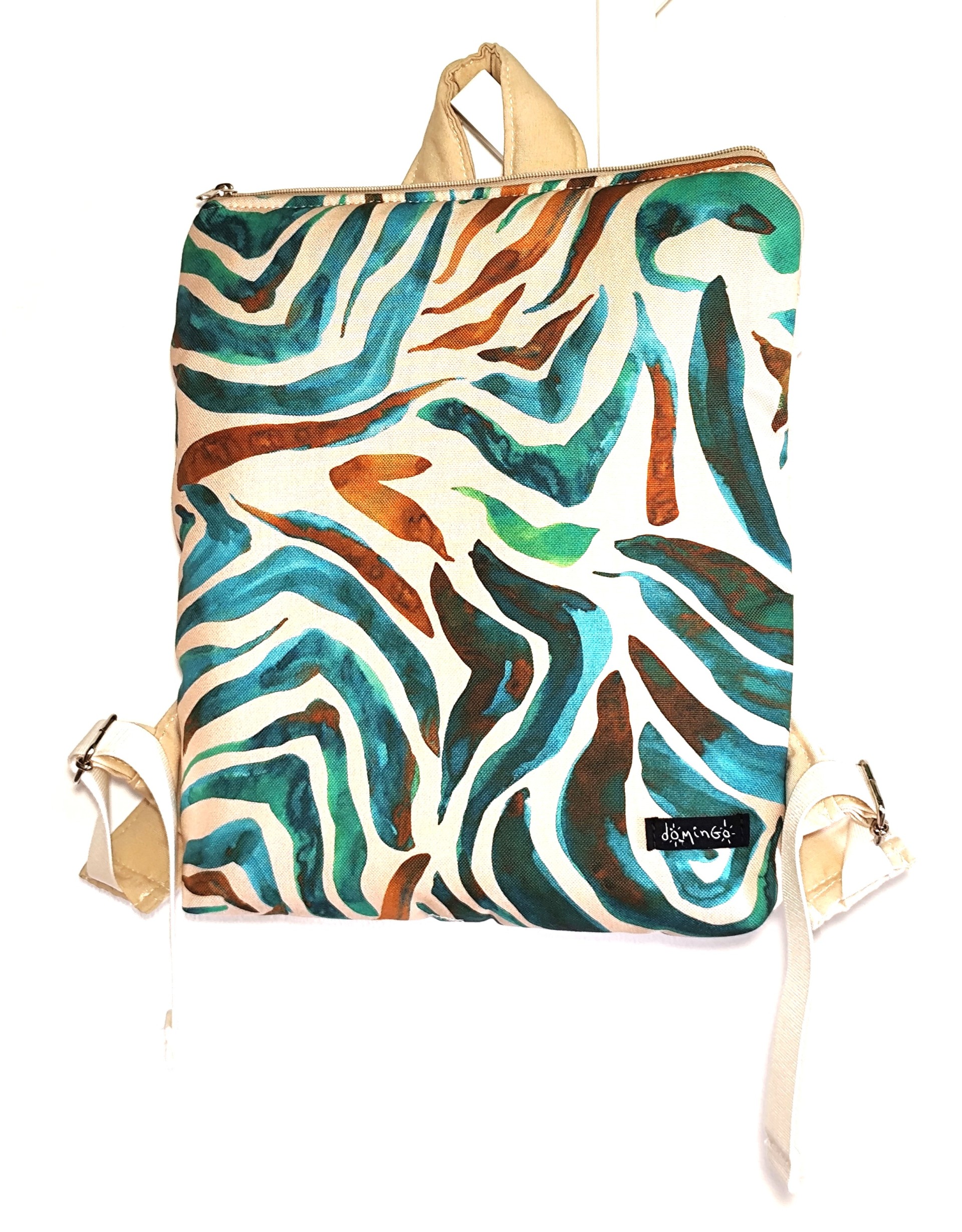 Puffer medium backpack light blue waves beige